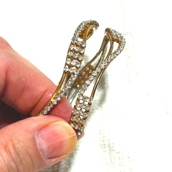 Pair of Gold Tone Bangle Bracelet Rhinestones Jeweled Shiny Sparkle Set of 2 - Picture 6 of 11